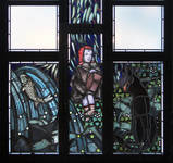 Gemeentehuis van Vorst, eretrap, glas-in-loodraam (© ARCHistory, foto 2025)