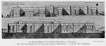 Hôpital Saint-Pierre, élévations vers les rues aux Laines et Montserrat (<i>L’Émulation</i>, 1928, 12, p. 112)