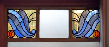 de Smet de Naeyerlaan 568, Brussel Laken, detail van een van de bovenlichten in de inkomhal (© ARCHistory, foto 2018)
