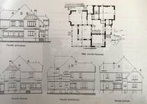 Avenue Hamoir 41, Uccle, élévations et plan du rez-de-chaussée (Marie Jamar, <i>Jean-Baptiste Dewin, architecte de la période Art nouveau-Art Déco</i> (travail de fin d'études), ISACF-La Cambre, 1994-1995)